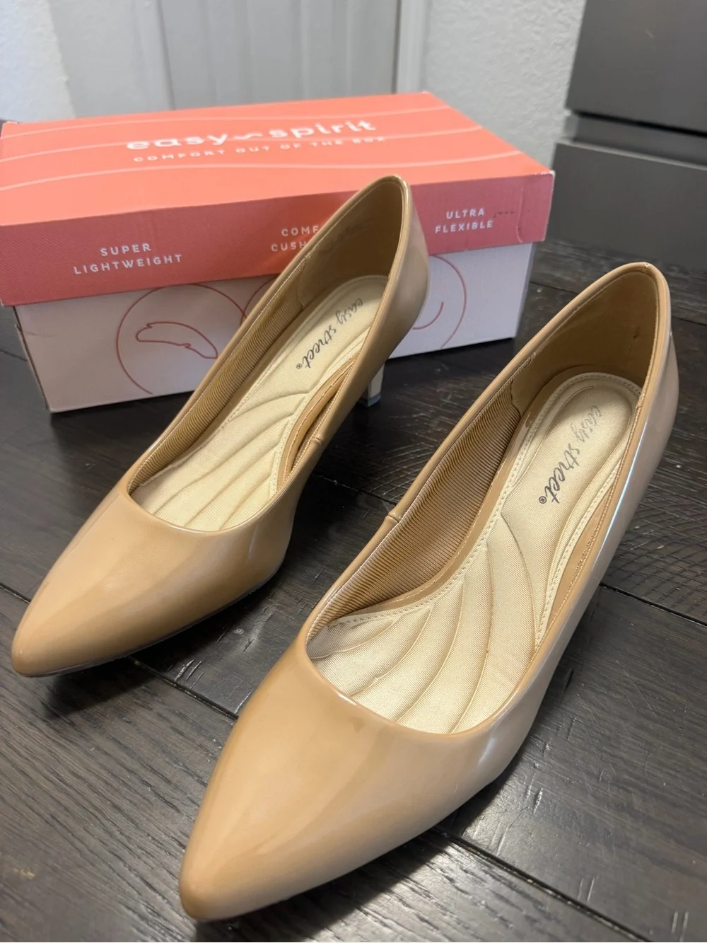 Classic Pointed-Toe Nude Patent Pumps - Comfort Cushioned Heel